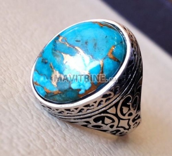 Bague en argent 925  avec la pierre précieuse turquoise