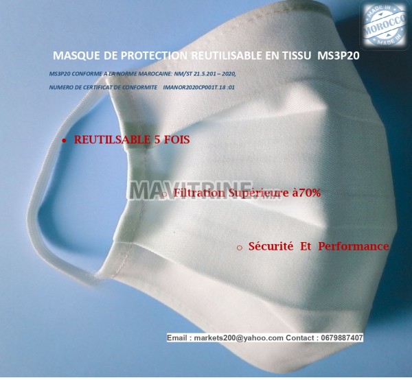 MASQUE DE PROTECTION RÉUTILISABLE EN TISSU  3 PLIS