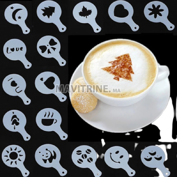 Lot de 16 pcs Pochoir pour la décoration du café cappuccino et mousse de café avec Divers Motifs