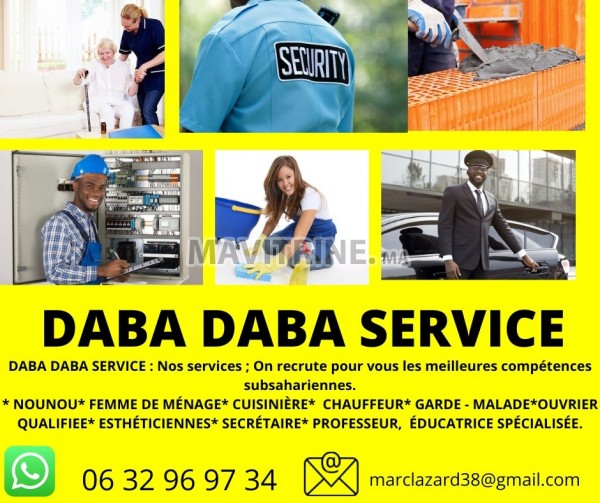 Dada services et prestations  Menage , nounou , cuisine , gardien de maison , sécurité, ouvrier qualifier